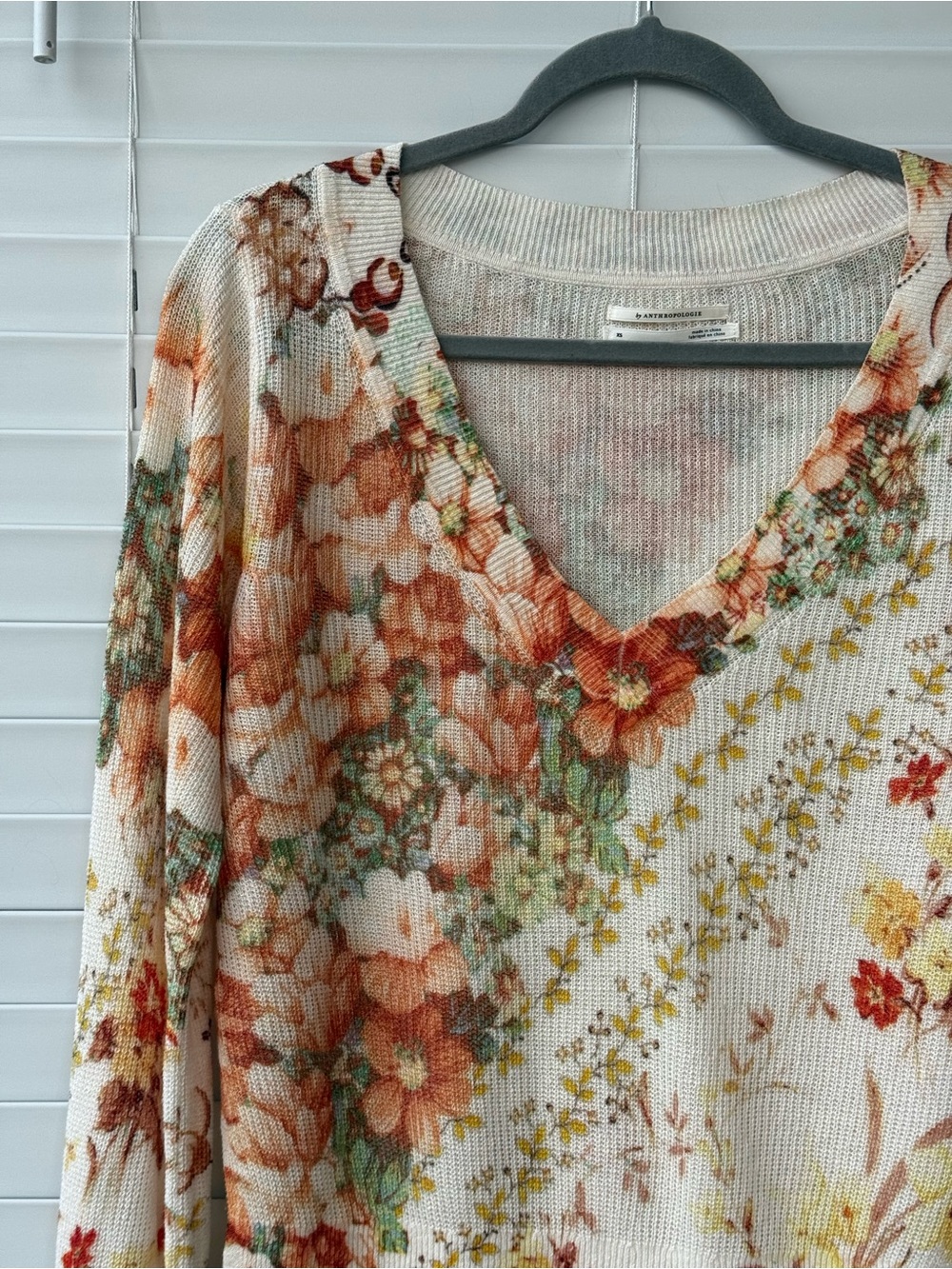 Anthropologie The Dreamer Floral V-Neck Sweater Womens Linen Blend Boho XS Fairy - Picture 8 of 12